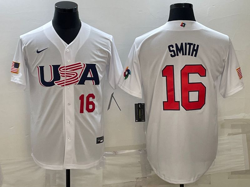 Men 2023 World Cub USA 16 Smith White Nike MLB Jersey7